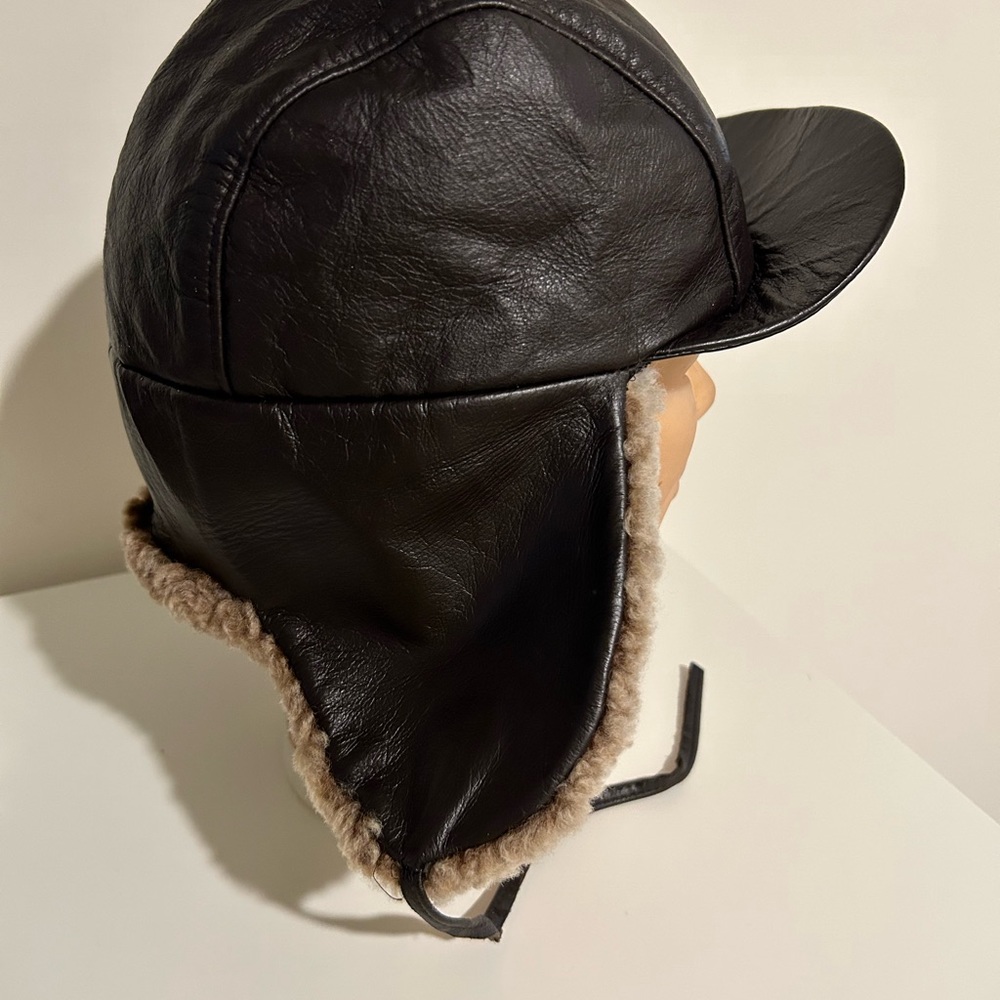 100% Authentic Leather and Shearling Trapper Hat - Picture 3 of 5